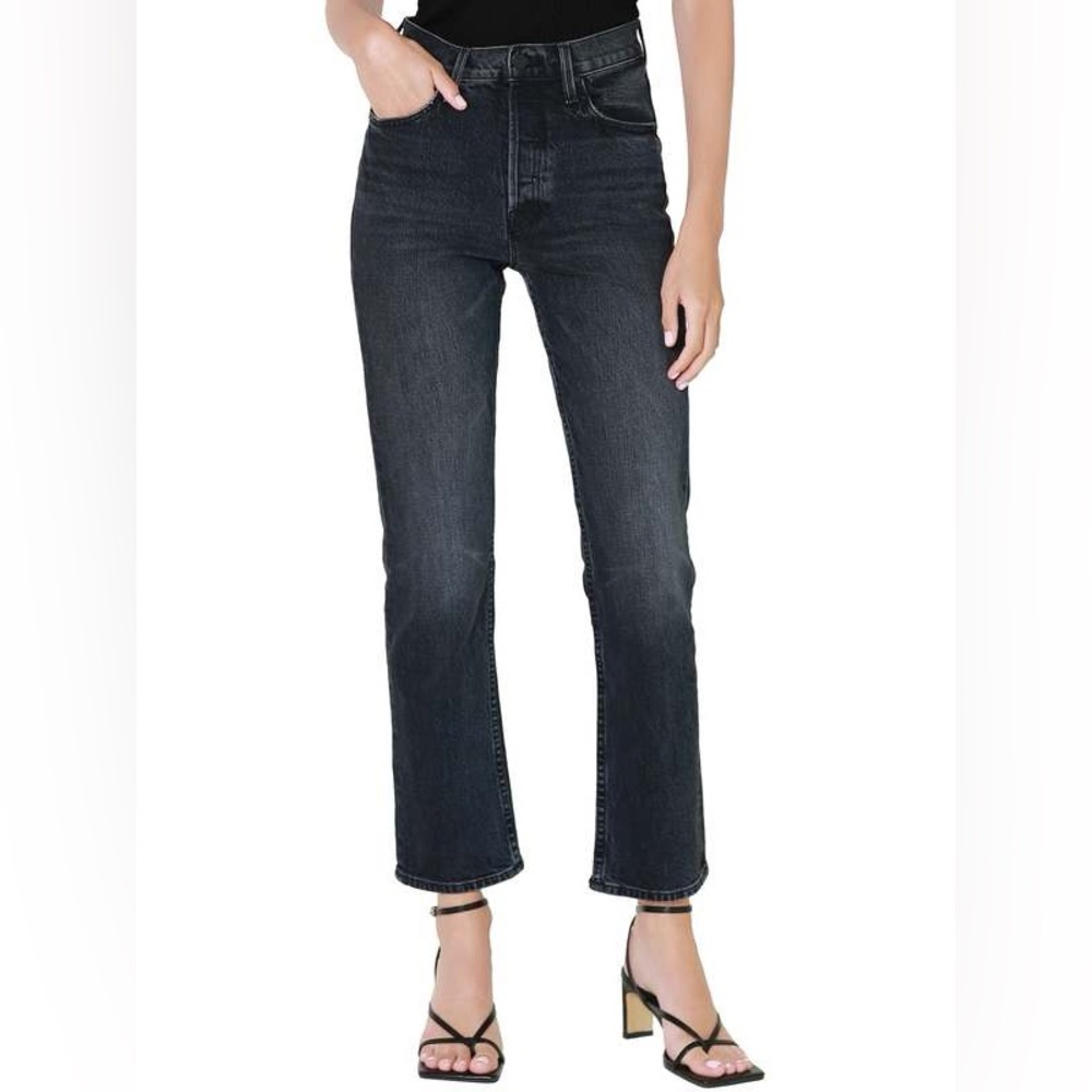 MOTHER Black Cropped Straight Ankle Jeans